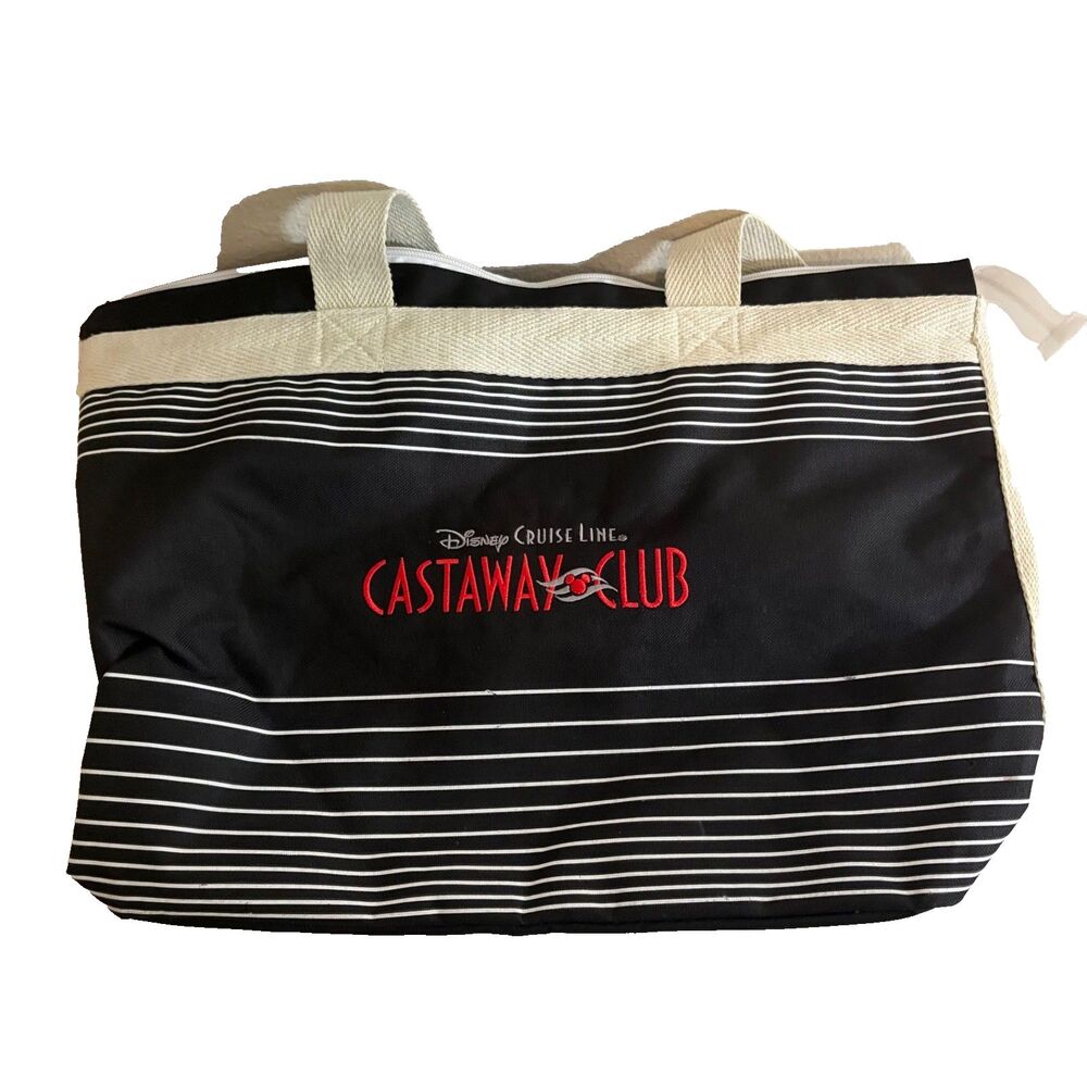 Disney Cruise Line Castaway Club Beach Bag Tote Black Striped Zip DCL